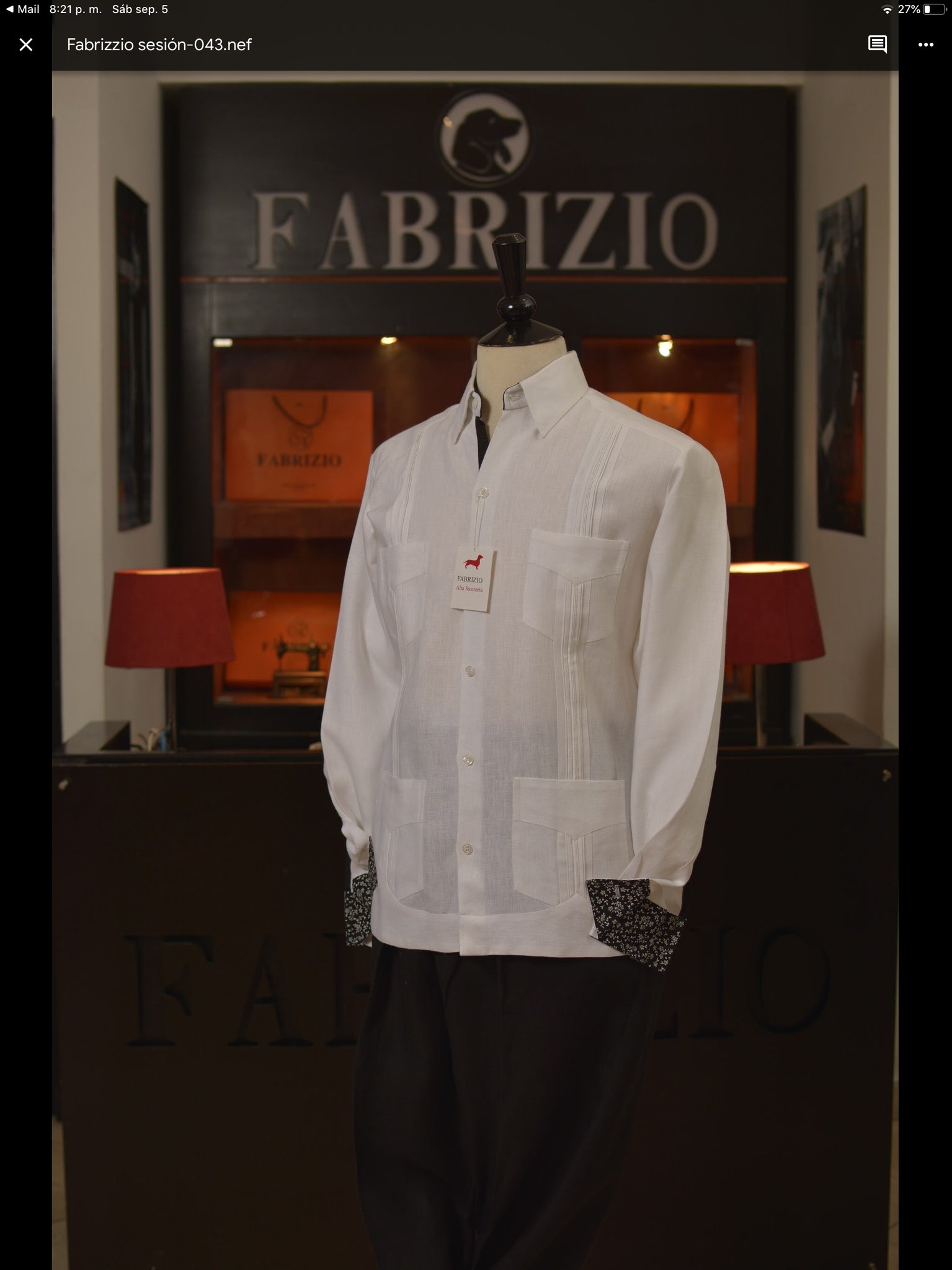 Lino Guayabera Blanca Con Azul GUAYABERA PRESIDENCIAL BLANCO LINO